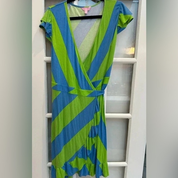 Lilly Pulitzer Adriel Wrap Dress Flutter Sleeve Always A Party Striped Size XL - Picture 2 of 9